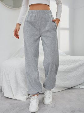 Pantaloni sportivi monocolore con vita elastica t...
