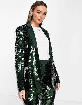 ASOS DESIGN - Blazer slim in paillettes verde