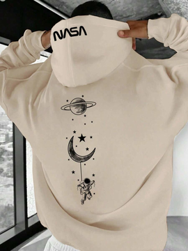 Felpa Con Cappuccio Oversize Uomo Con Stampa Luna...